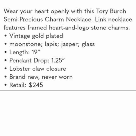 Tory Burch Vintage Gold Plated Mother Of Pearl Heart and Square Charm Ne… - Picture 12 of 12